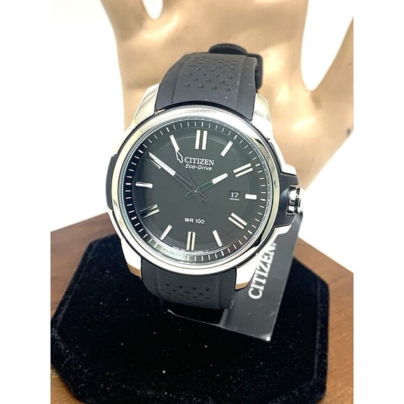 Citizen Men's Watch AW1150-07E Eco Drive Black Dial Date Rubber Band 44mm - Picture 1 of 14